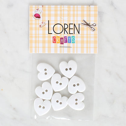 Loren Crafts 8'li Beyaz Kalp Düğme - 1072