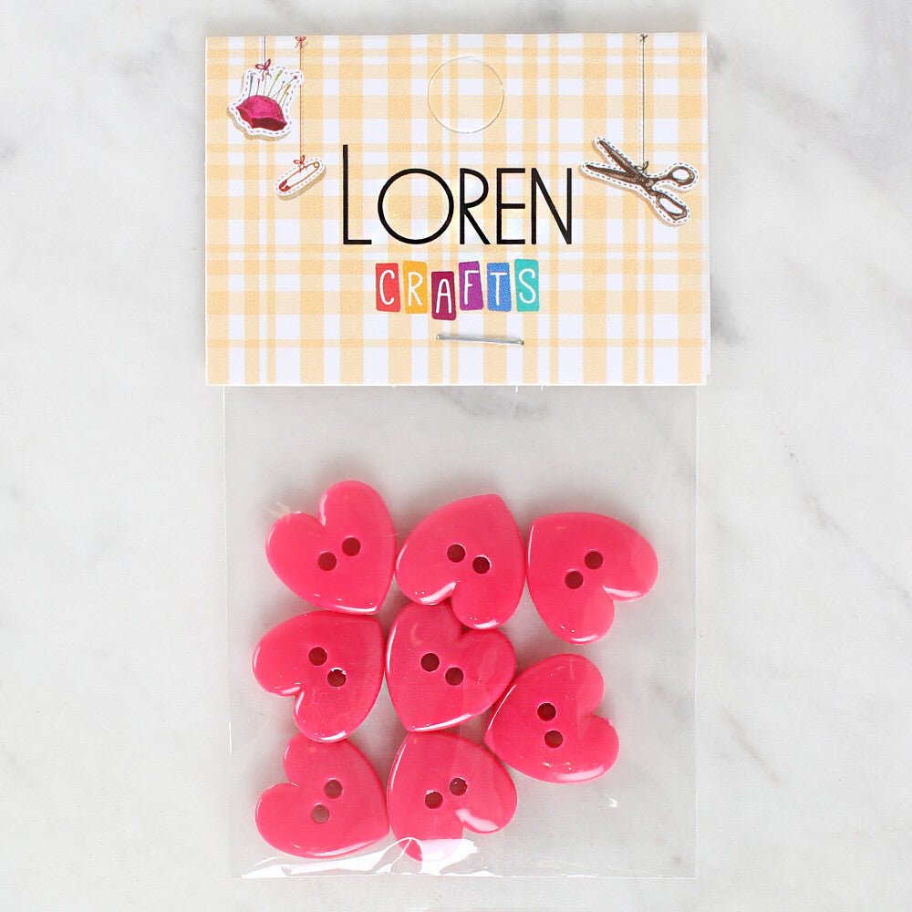 Loren Crafts 8'li Fuşya Kalp Düğme - 1074