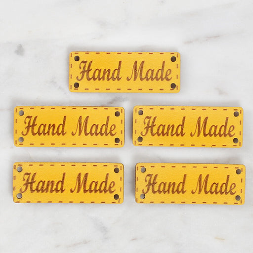 Loren Crafts 5'li Handmade Yazılı Sarı Deri Etiket