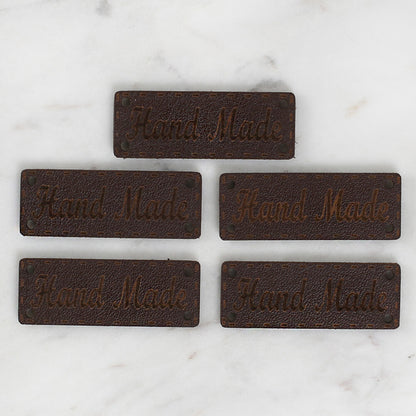 Loren Crafts 5'li Handmade Yazılı Koyu Kahverengi Deri Etiket