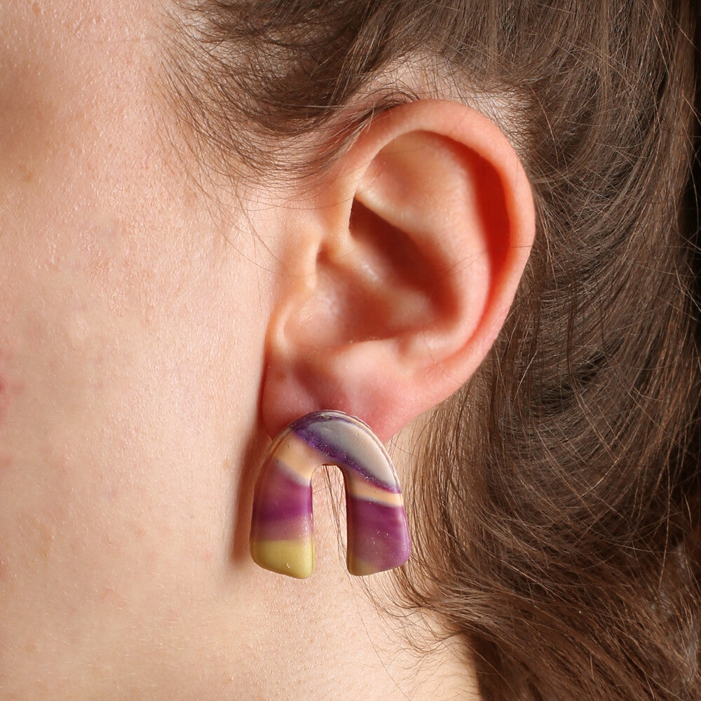 Clotho El Yapımı Gökkuşağı Ebruli Küpe