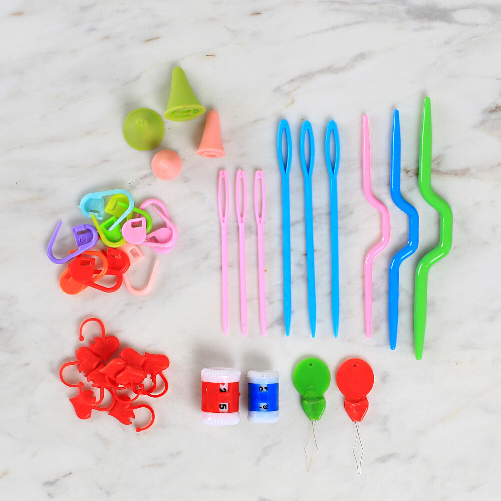 Loren Çantalı Tığ ve Örgü Aksesuarları Seti-Çiçek Desenli