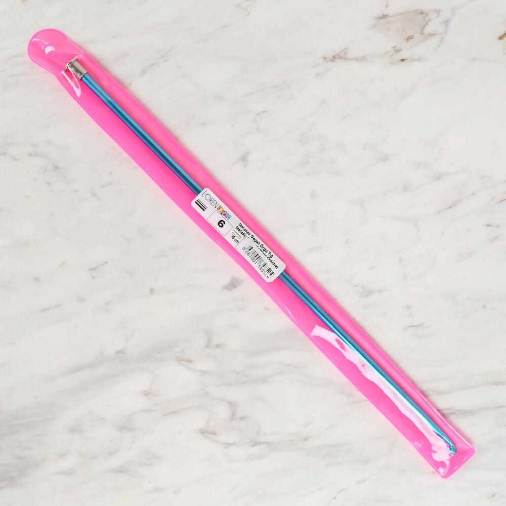 Loren Crafts 6 mm 35 cm Mavi Renkli Metal Gagalı Örgü Tığ - LRN327