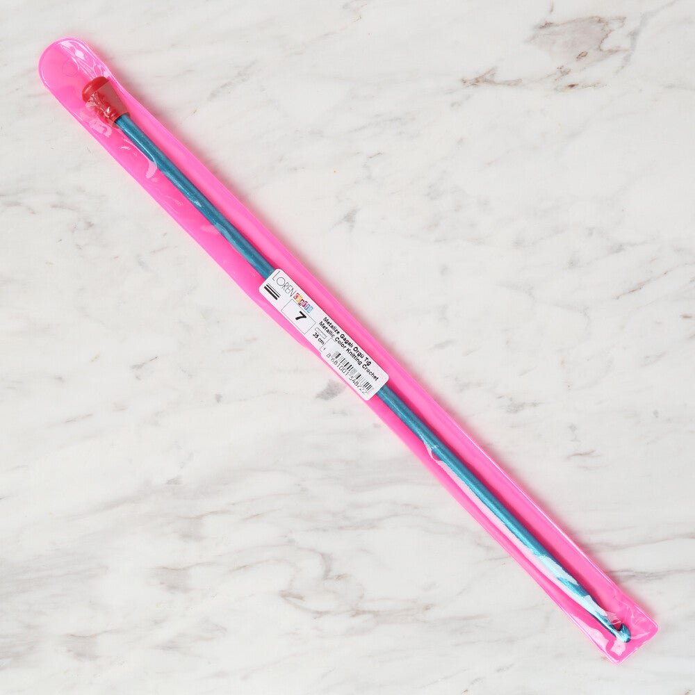 Loren Crafts 7 mm 35 cm Mavi Renkli Metal Gagalı Örgü Tığ - LRN327