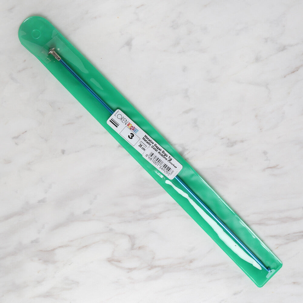 Loren Crafts 3 mm 25 cm Mavi Metal Gagalı Örgü Tığ - LRN325
