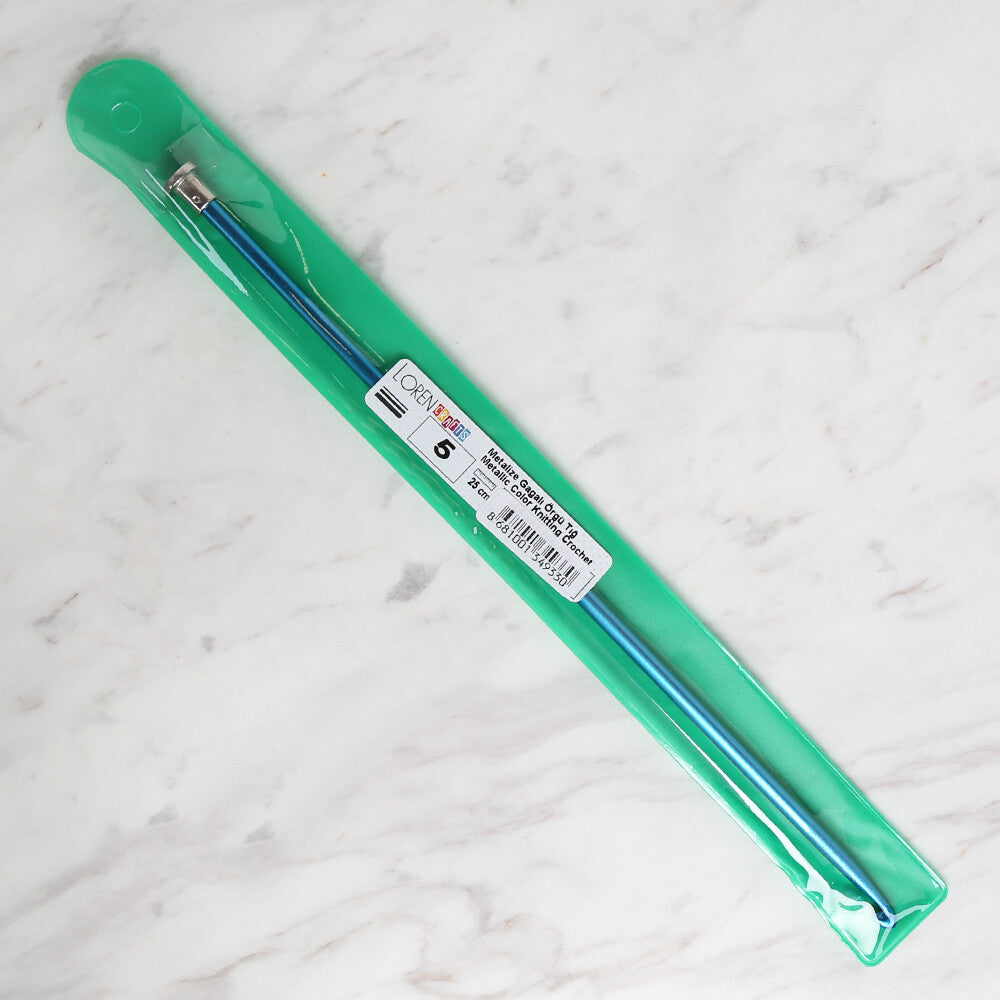Loren Crafts 5 mm 25 cm Mavi Metal Gagalı Örgü Tığ - LRN325