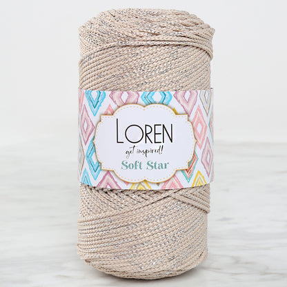 Loren Soft Star Makrome İpi Gümüş Simli Bej RM101