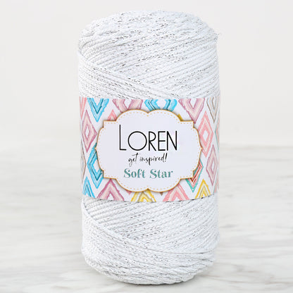 Loren Soft Star Makrome İpi Gümüş Simli Beyaz RM102