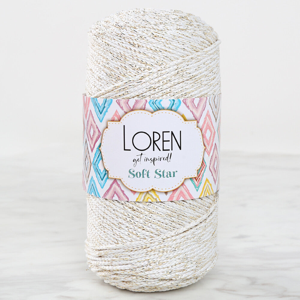 Loren Soft Star Makrome İpi Sarı Simli Krem RM103