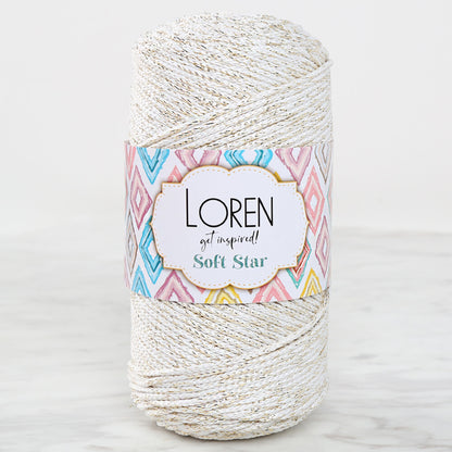 Loren Soft Star Makrome İpi Sarı Simli Krem RM103