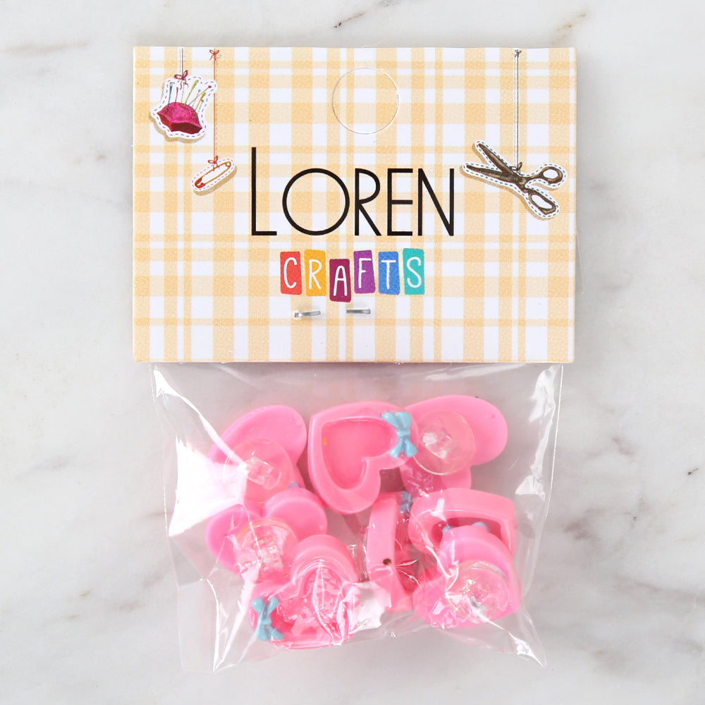 Loren Crafts 8'li Pembe Kalp Düğme - 3016