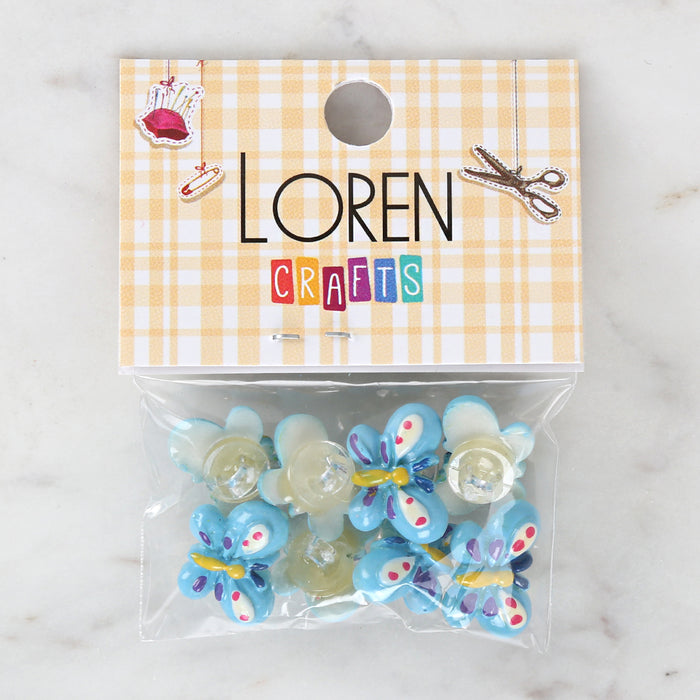 Loren Crafts 8'li Mavi Kelebek Düğme - 3021