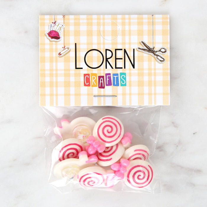 Loren Crafts 8'li Pembe Şeker Düğme - 3028