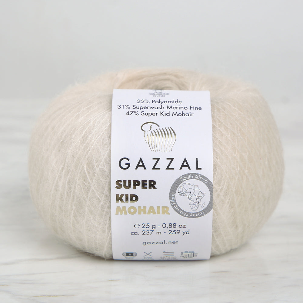 Gazzal Super Kid Mohair Krem 25 Gr El Örgü İpi - 64436