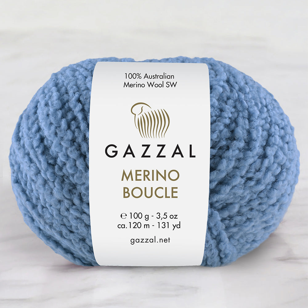 Gazzal Merino Boucle Mavi El Örgü İpi- 3771
