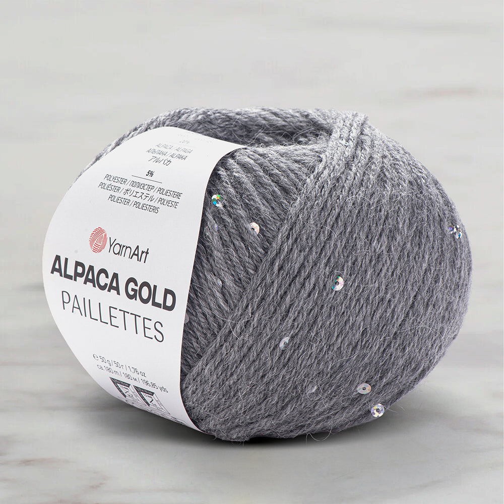 Alpaca Gold Paillettes Gri El Örgü İpi - 9304