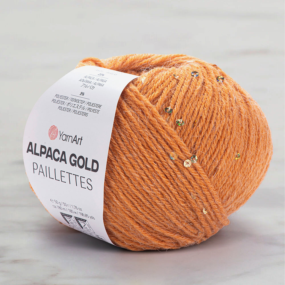 Alpaca Gold Paillettes Turuncu El Örgü İpi - 9311