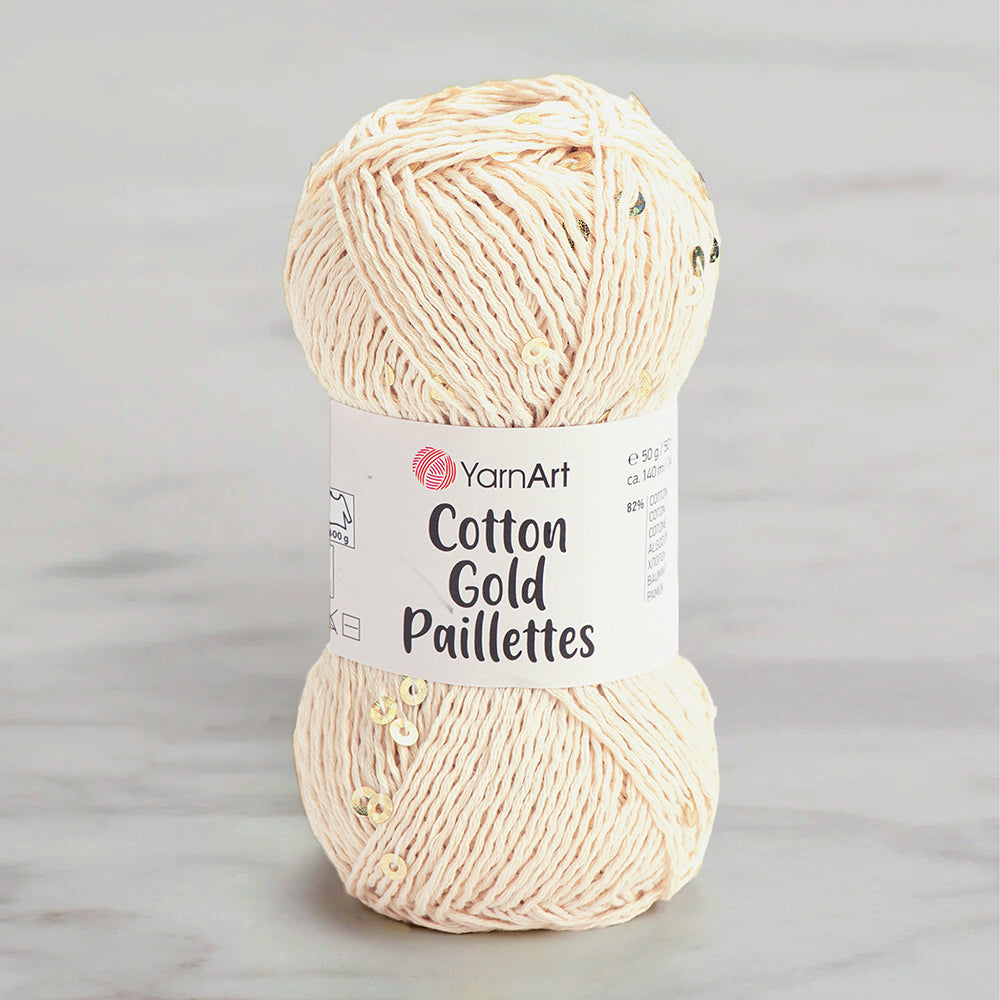 Yarnart Cotton Gold Paillettes Krem El Örgü İpi - 7103