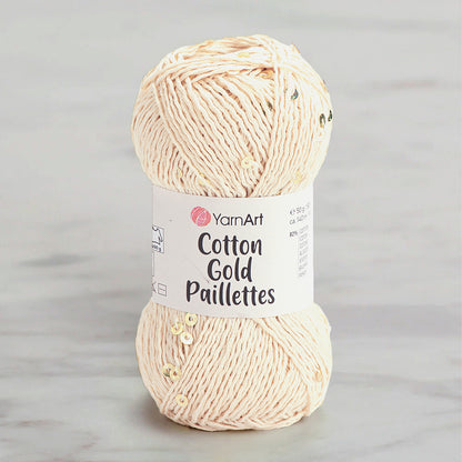 Yarnart Cotton Gold Paillettes Krem El Örgü İpi - 7103