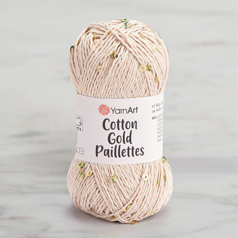 Yarnart Cotton Gold Paillettes Bej El Örgü İpi - 7104