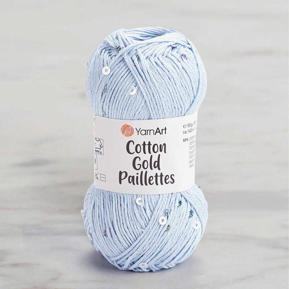 Yarnart Cotton Gold Paillettes Bebe Mavi El Örgü İpi - 7109