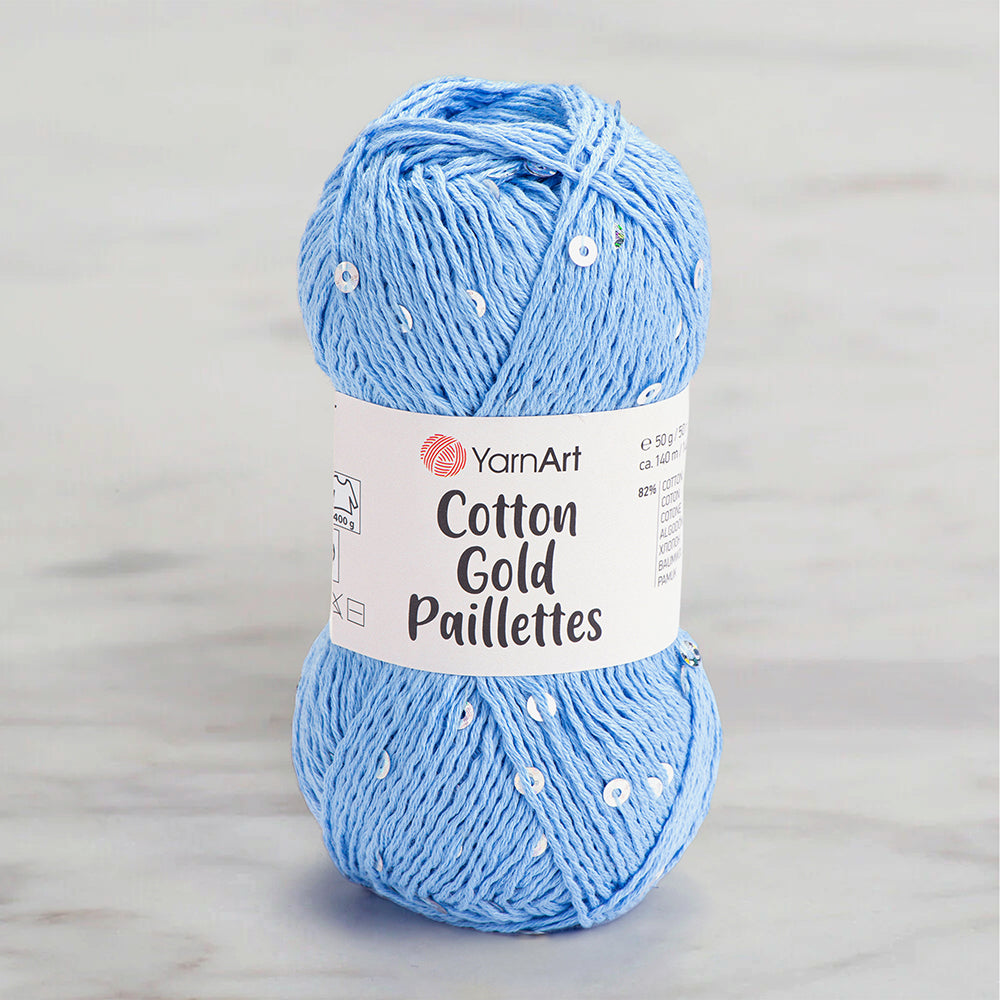 Yarnart Cotton Gold Paillettes Mavi El Örgü İpi - 7110
