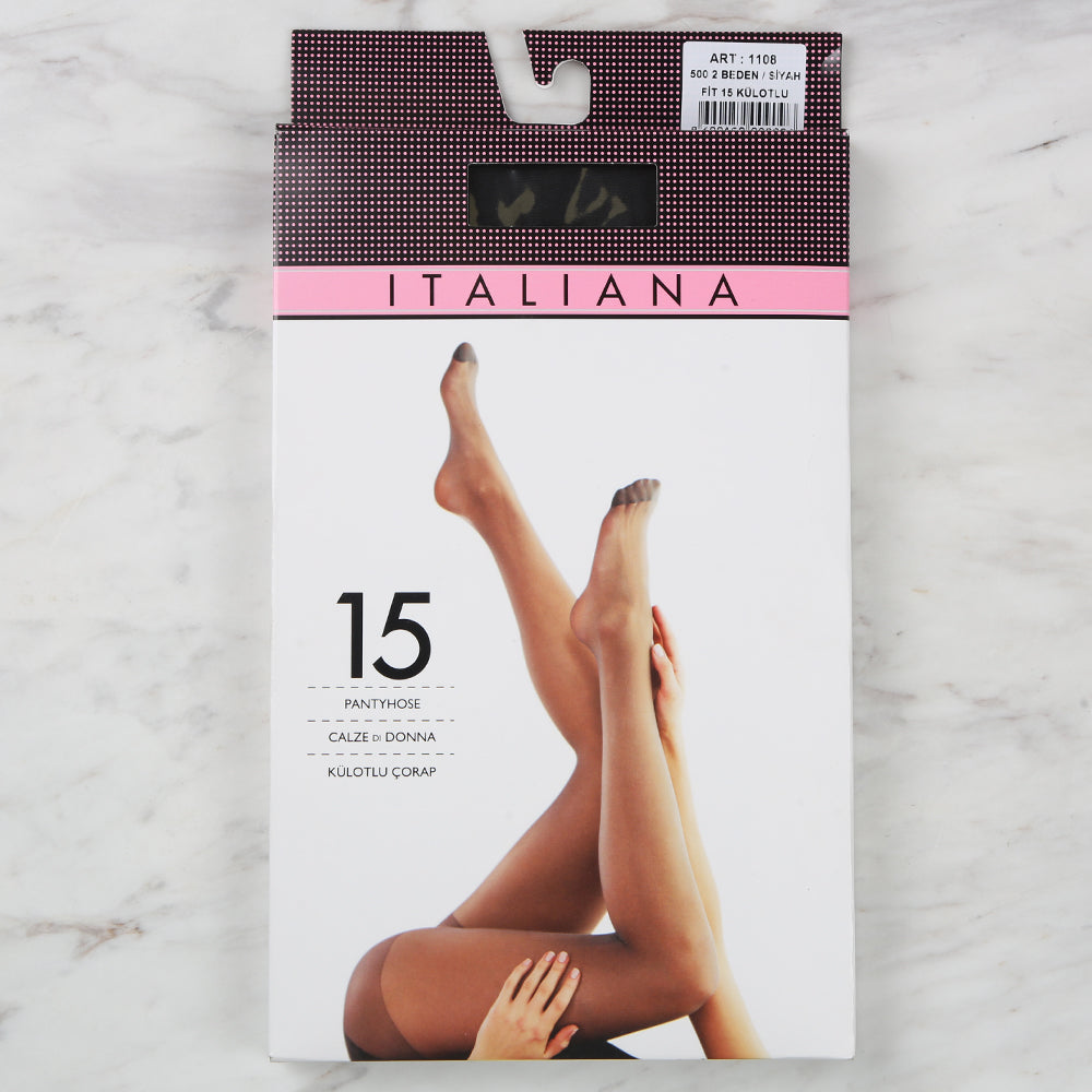 Italiana 1108 15 Denye Parlak Külotlu Çorap 2 Beden, Siyah 500