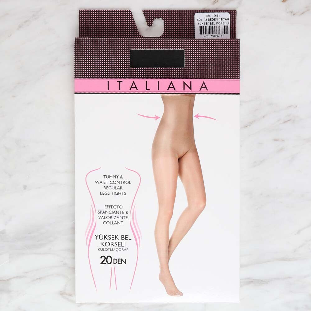 İtaliana 2661 Yüksek Bel Korseli Külotlu Çorap, Siyah 500/3 Beden