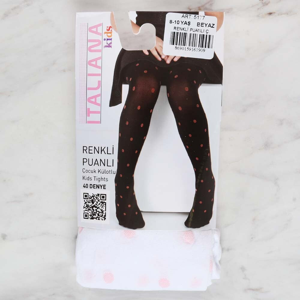 İtaliana 5177 Renkli Puanlı Çocuk Külotlu Çorap, Beyaz 8/10 Yaş