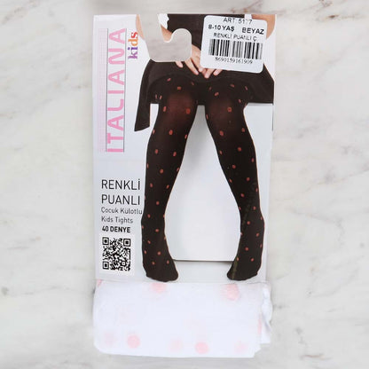 İtaliana 5177 Renkli Puanlı Çocuk Külotlu Çorap, Beyaz 8/10 Yaş