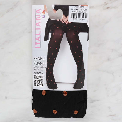 İtaliana 5177 Renkli Puanlı Çocuk Külotlu Çorap, Siyah 5/7 Yaş