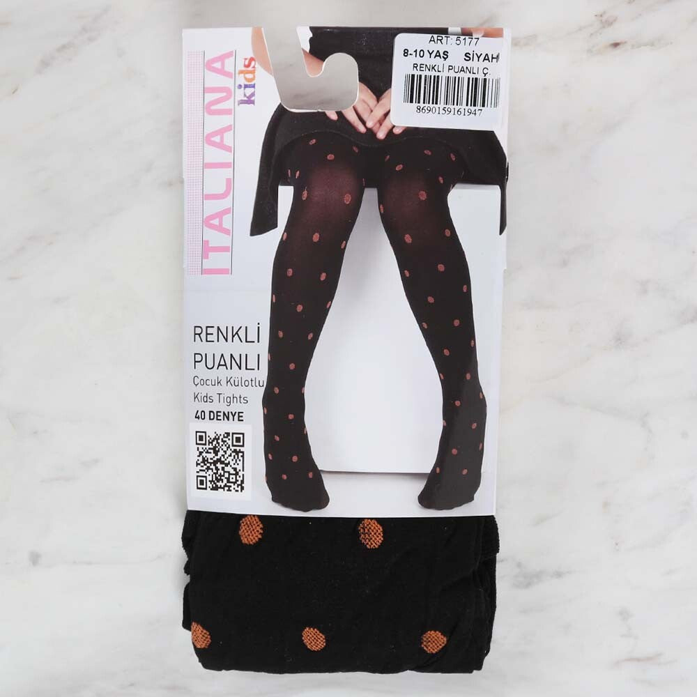 İtaliana 5177 Renkli Puanlı Çocuk Külotlu Çorap, Siyah 8/10 Yaş