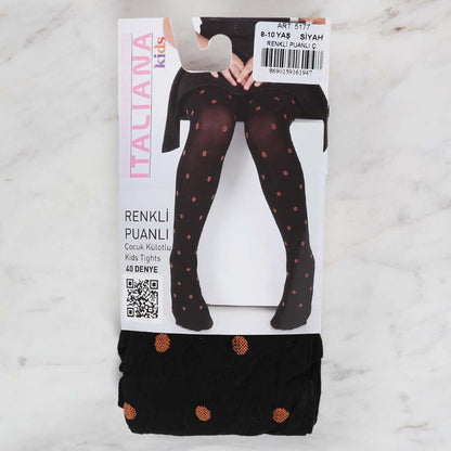 İtaliana 5177 Renkli Puanlı Çocuk Külotlu Çorap, Siyah 8/10 Yaş