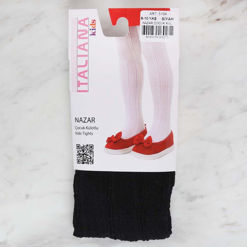 İtaliana 5194 Nazar Çocuk Külotlu Çorap, Siyah 8/10 Yaş