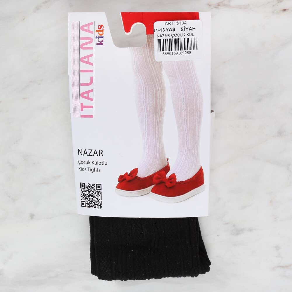 İtaliana 5194 Nazar Çocuk Külotlu Çorap, Siyah 11/13 Yaş
