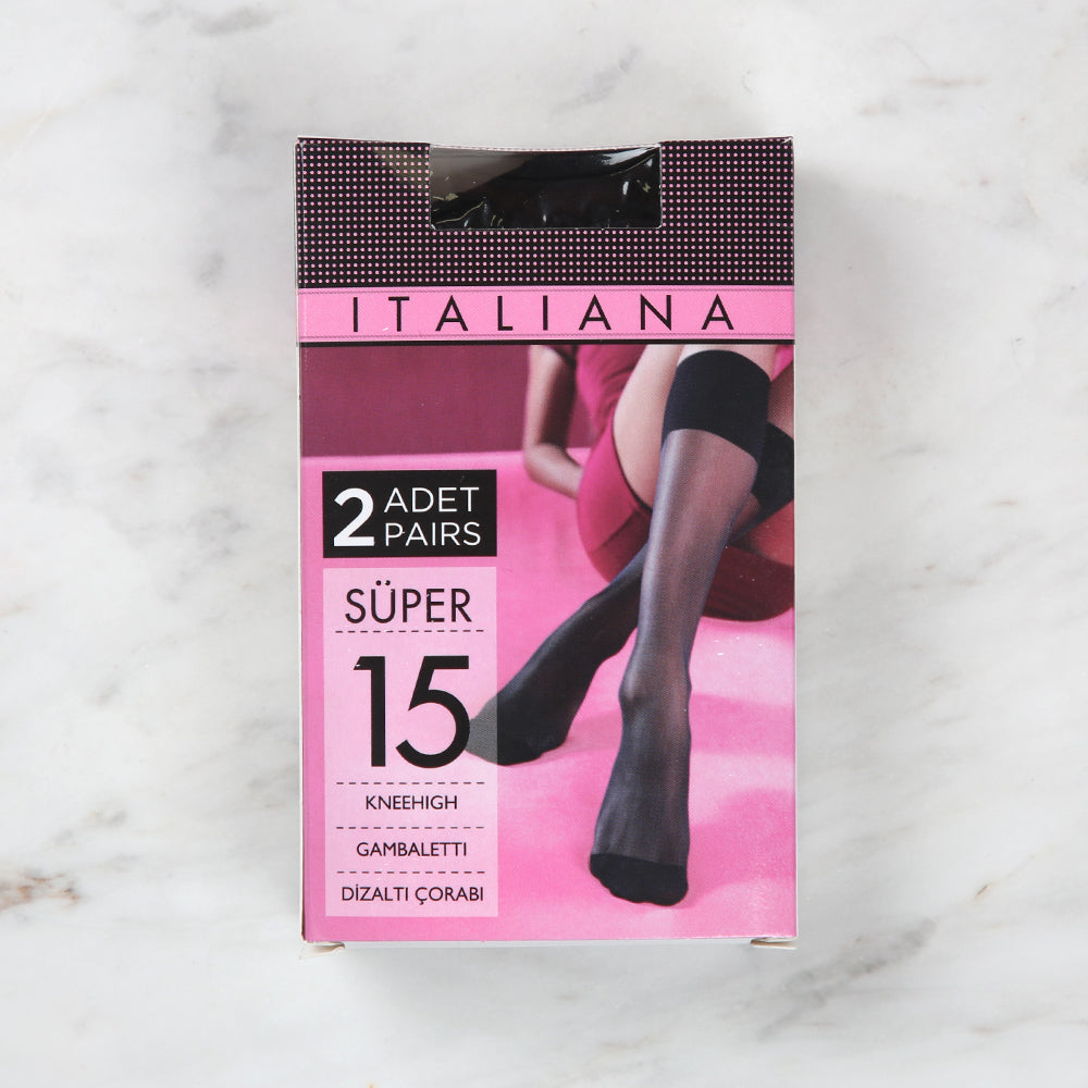 Italiana 9002 Süper Diz Altı Çorap, 2'li Paket, Siyah 500