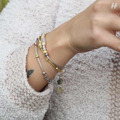 Clotho 925 Ayar Gümüş, Hasır Zincir, Dorika, Sim Top 3 Renkli Bileklik