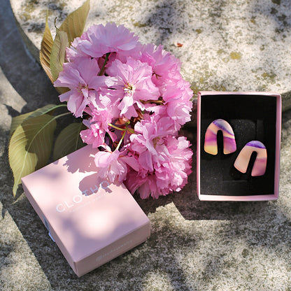 Clotho El Yapımı Gökkuşağı Ebruli Küpe